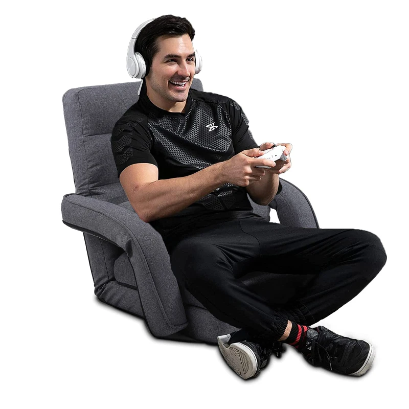 Cozy Floor Chair with 14 Adjustable Positions, Foldable Lazy Lounger for Home Offices and Gaming Rooms, 26.5"L x 22"W x 27"H, Gray