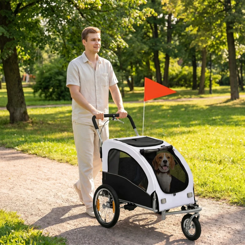 Aosom 2 in 1 Dog Bike Trailer, Foldable Pet Stroller, Dog Bicycle Trailer with Suspension, for Medium Dogs up to  44 LBS, White