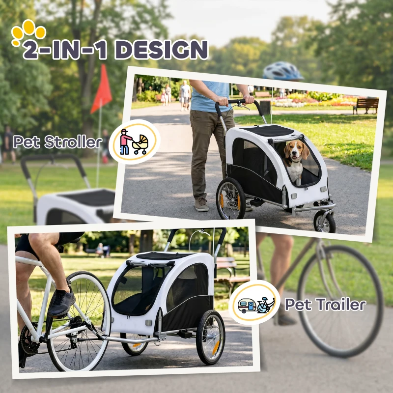 Aosom 2 in 1 Dog Bike Trailer, Foldable Pet Stroller, Dog Bicycle Trailer with Suspension, for Medium Dogs up to  44 LBS, White