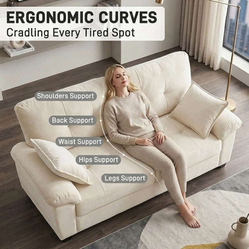 Modular Cloud Sofa with Soft Chenille Fabric, Cozy 2-Seater Couch for Apartments, Bedrooms, and Small Offices, 84"L x 35.5"W x 34.5"H, Beige