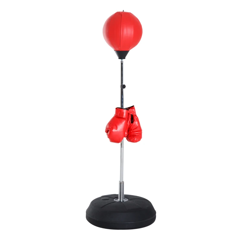 Soozier Boxing Bag with Stand, Freestanding Punching Bag with 49.6"-56.7" Adjustable Height, Fillable Base, Pump, Gloves, Red