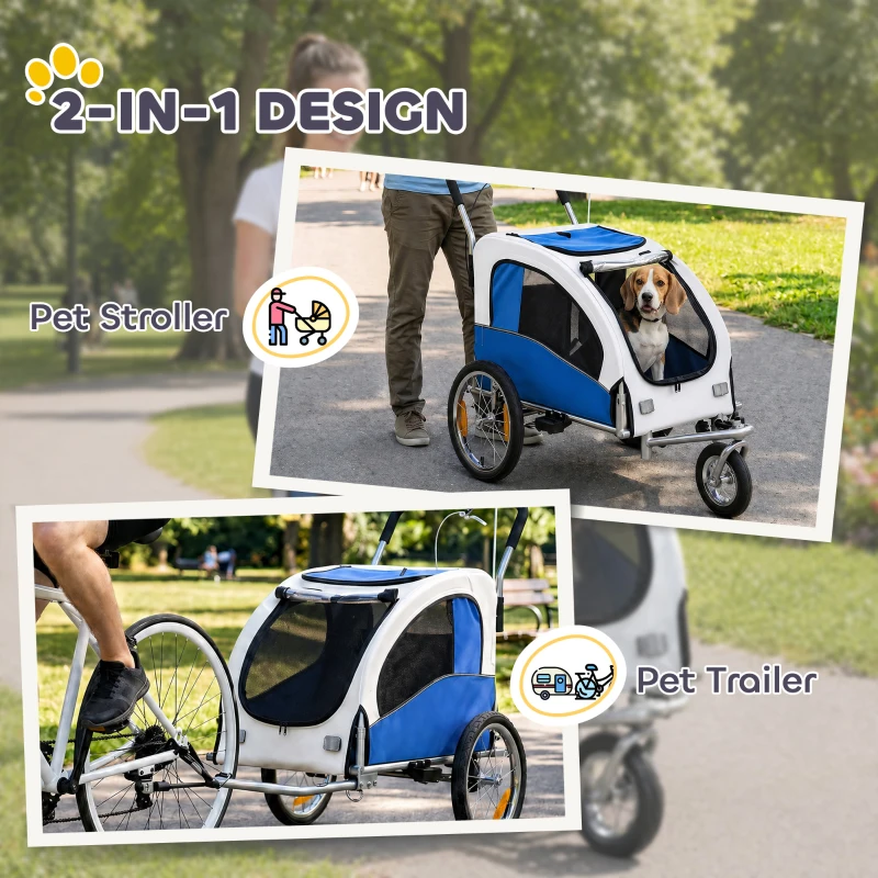Aosom 2 in 1 Dog Bike Trailer, Foldable Pet Stroller, Dog Bicycle Trailer with Suspension, for Medium Dogs, Light Gray