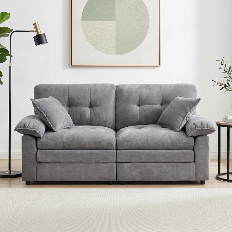Modular Cloud Sofa with Soft Chenille Fabric, Cozy 2-Seater Couch for Apartments, Bedrooms, and Small Offices, 84"L x 35.5"W x 34.5"H, Light Gray