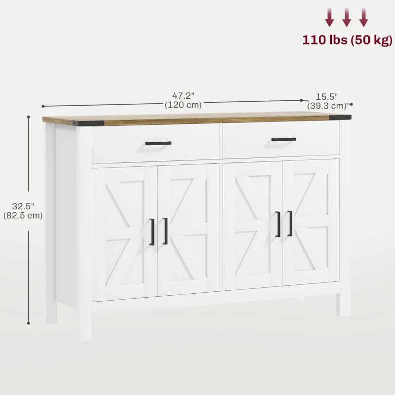 HOMCOM Sideboard Buffet Cabinet, Farmhouse Kitchen Storage Cabinet w/ 2 Drawers and Shelves for Living Room, Entryway