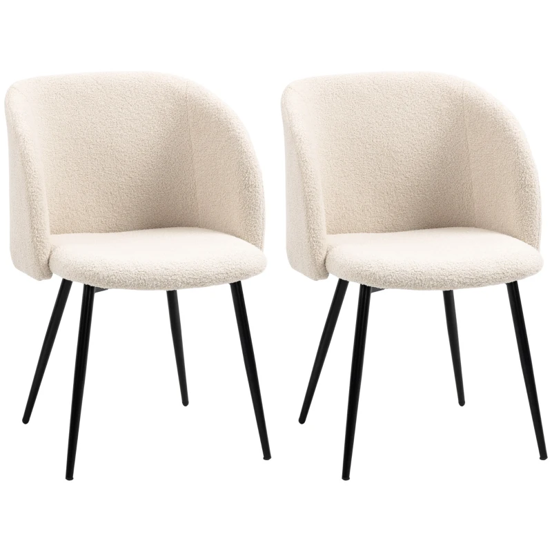 HOMCOM Dining Chairs Set of 2, Sherpa Fleece Upholstered Kitchen Chairs with Backrest and Steel Legs, Cream White