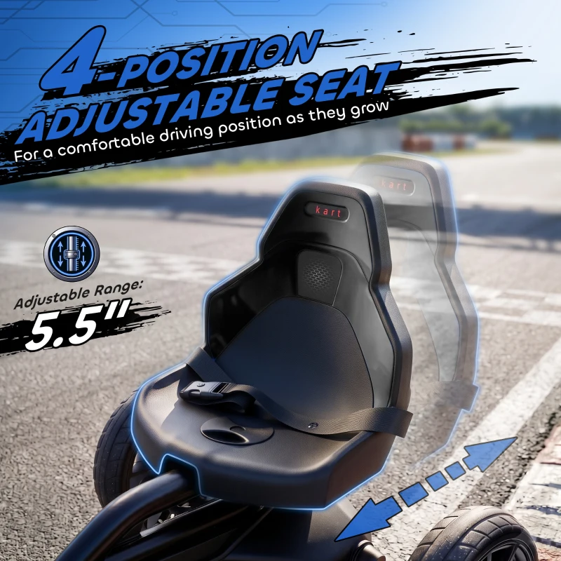 Aosom 12V Electric Go Kart for Kids, Ride On Toy with EVA Tires, 2 Speeds, Adjustable Seat, Safety Belt for 3-8 Years, Black