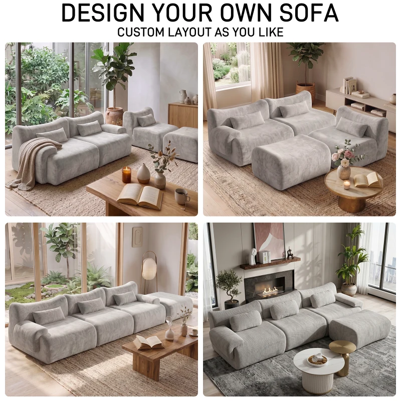 L-Shaped Compressed Sofa with High-Density Chenille Fabric and Supportive Backrests, Stylish Couch with Boneless Construction, 126"L x 68.5"W x 32"H, Gray