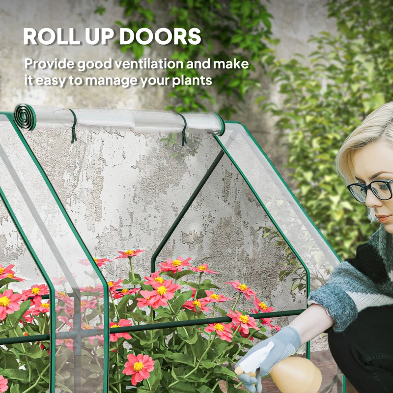 Outsunny Portable Mini Greenhouse, Outdoor Garden with Large Zipper Doors and Water/UV PVC Cover, 12' x 3' x 3', Clear
