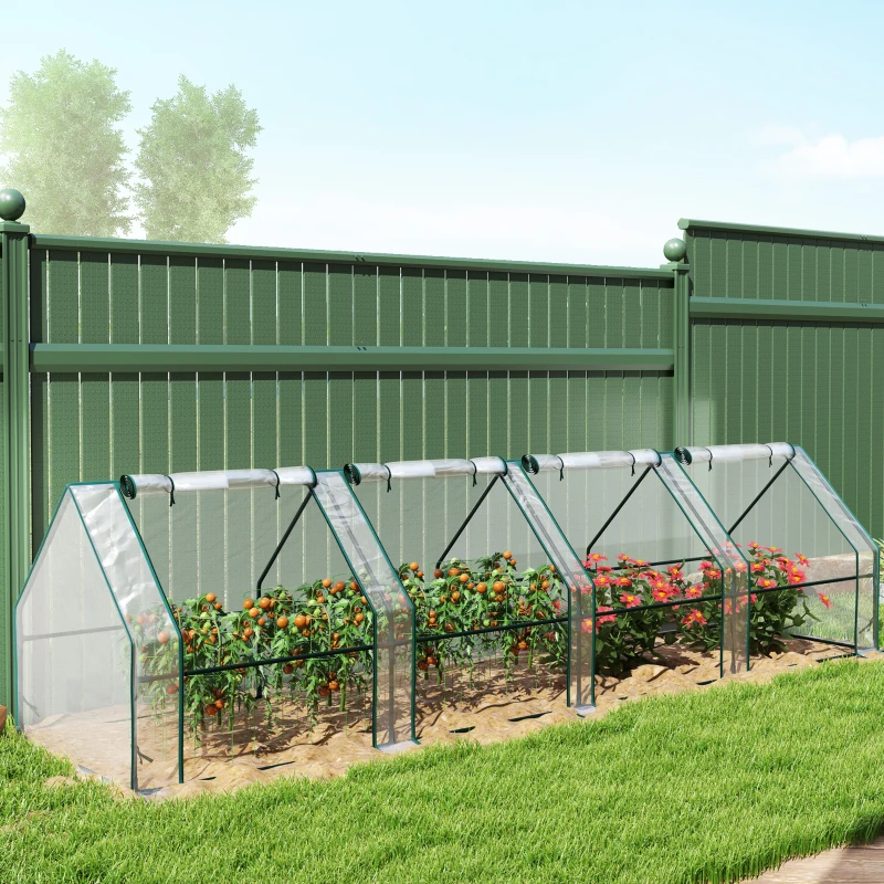 Outsunny Portable Mini Greenhouse, Outdoor Garden with Large Zipper Doors and Water/UV PVC Cover, 12' x 3' x 3', Clear