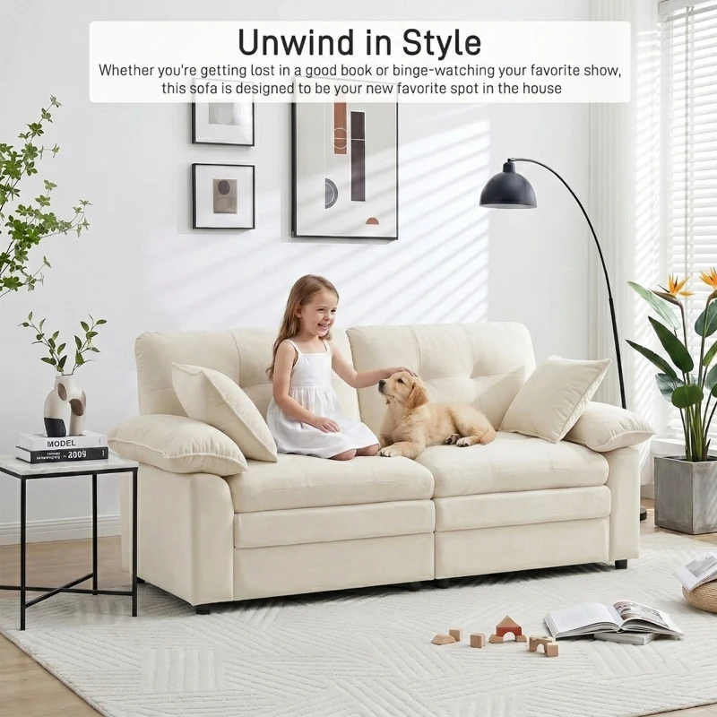 Modular Cloud Sofa with Soft Chenille Fabric, Cozy 2-Seater Couch for Apartments, Bedrooms, and Small Offices, 84"L x 35.5"W x 34.5"H, Beige