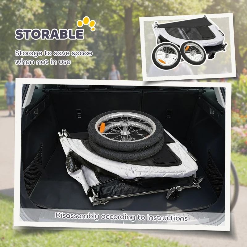 Aosom 2 in 1 Dog Bike Trailer, Foldable Pet Stroller, Dog Bicycle Trailer with Suspension, for Medium Dogs up to  44 LBS, White