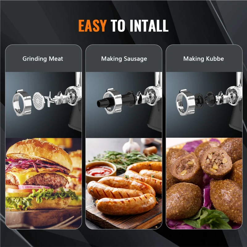 Powerful 2400W Electric Meat Grinder with 2 Speeds, Heavy-Duty Sausage Stuffer for Home Kitchens, 12" L x 5.5" W x 12.5" H, Black