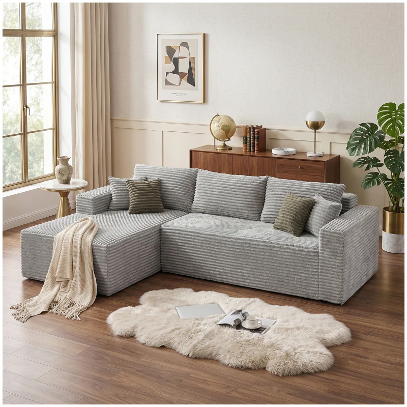 Cozy L-Shaped Compressed Sofa with 1400 lbs Weight Capacity and Cloud-Like Memory Foam, Spacious Couch for Big Families, 108"L x 68"W x 33"H, Gray