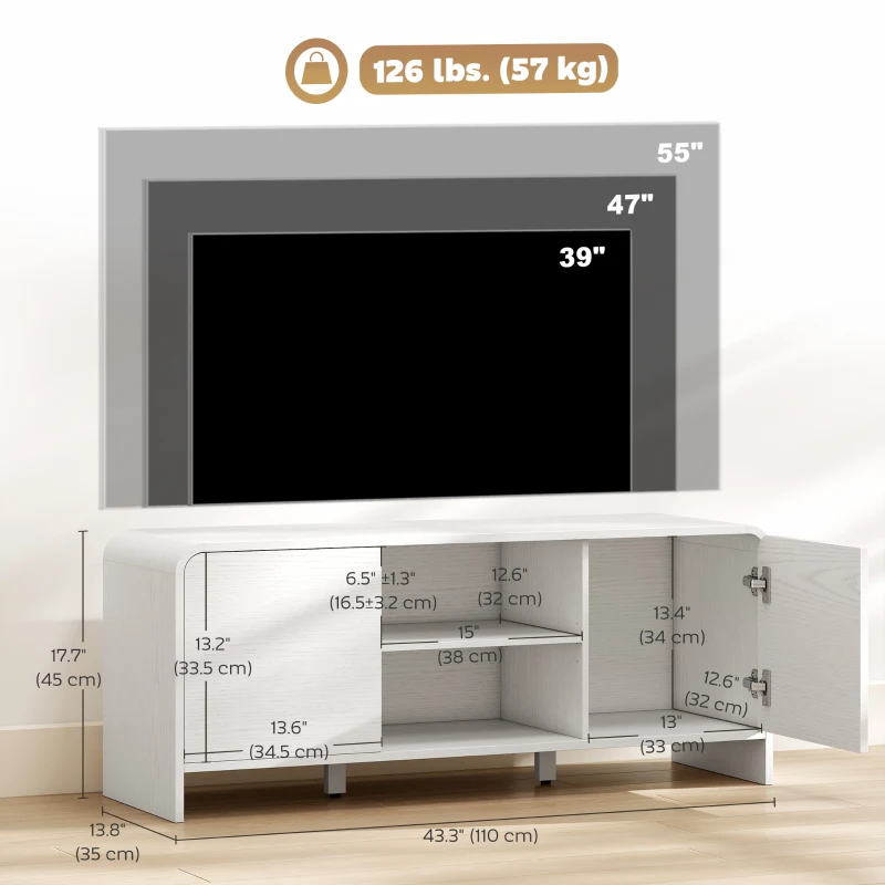 HOMCOM TV Stand for up to 55 Inch TV, Nordic Entertainment Center with 2 Cabinets and 2 Open Shelves for Living Room, White