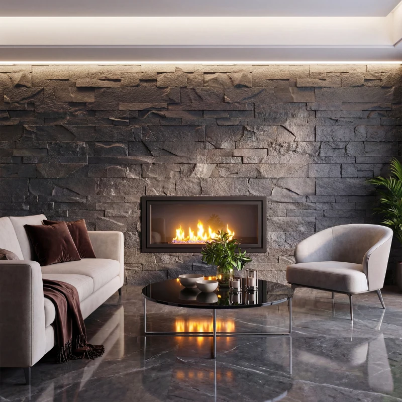 HOMCOM 8-Pack 3D Faux Stone Wall Panels, Lightweight Polyurethane Panels for Interior and Exterior Accent Walls, Black