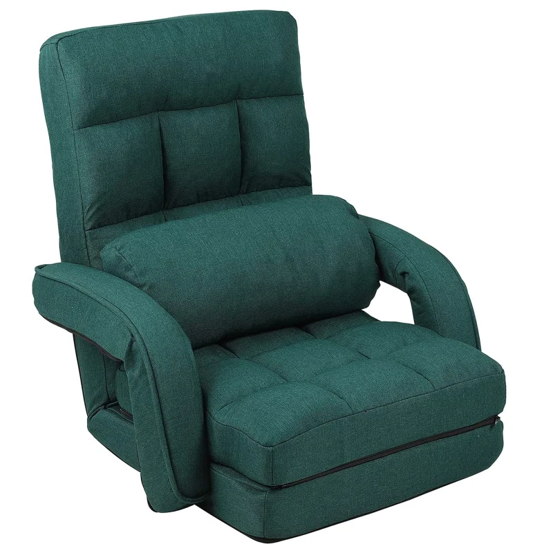 Cozy Floor Chair with 14 Adjustable Positions, Foldable Lazy Lounger for Home Offices and Gaming Rooms, 26.5"L x 22"W x 27"H, Green