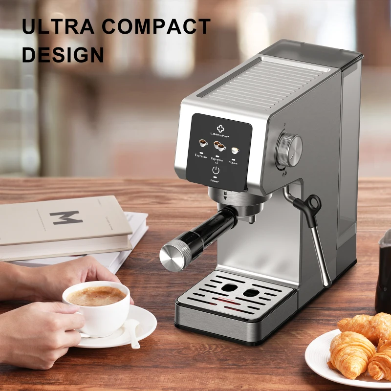 Compact 20-Bar Espresso Machine with Milk Frother, Professional Coffee Maker for Home Kitchens, 11.5" L x 5.5" W x 12" H, Black+Silver