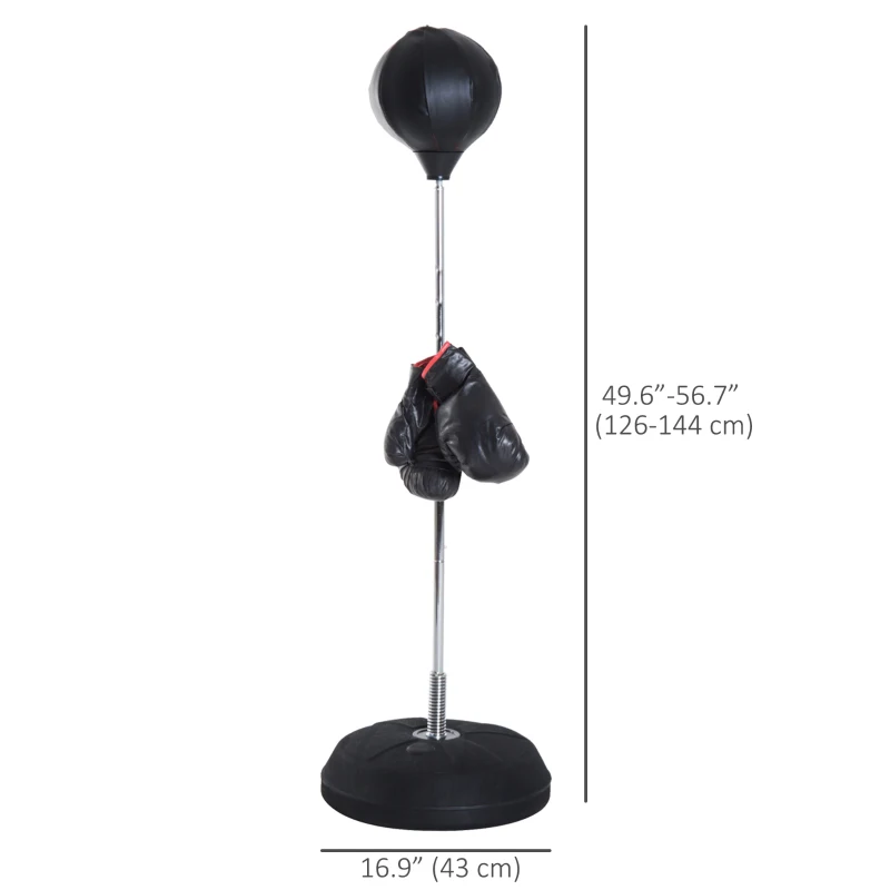 Soozier Boxing Bag with Stand, Freestanding Punching Bag with 49.6"-56.7" Adjustable Height, Fillable Base, Pump, Gloves, Black