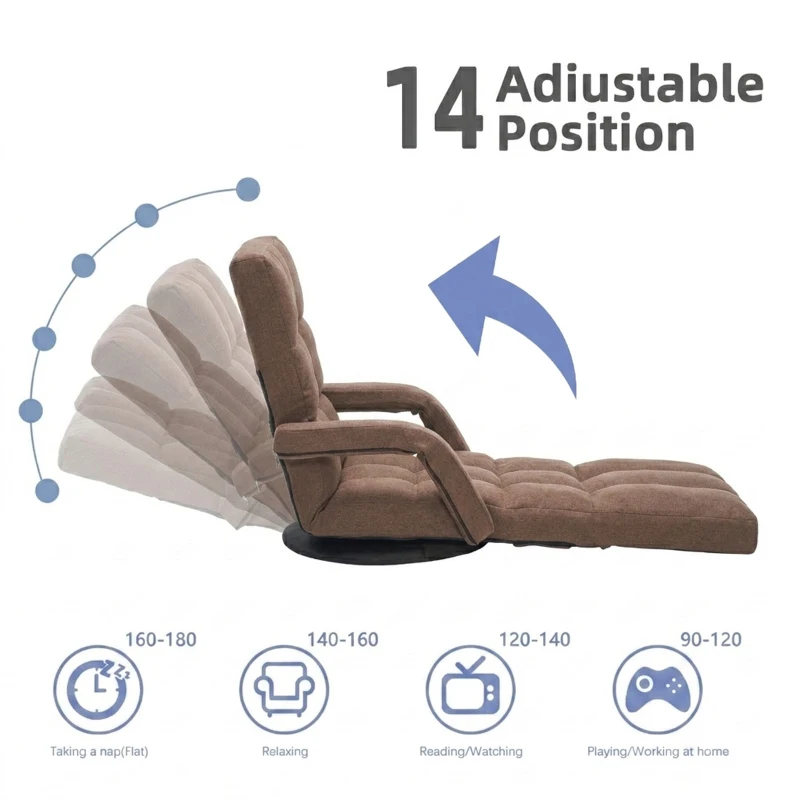 Swivel Gaming Chair with Adjustable Footrest, Ideal Floor Lounger for Living Room, Bedroom, or Gaming Setup, 20.5"L x 39.5"W x 26"H, Brown