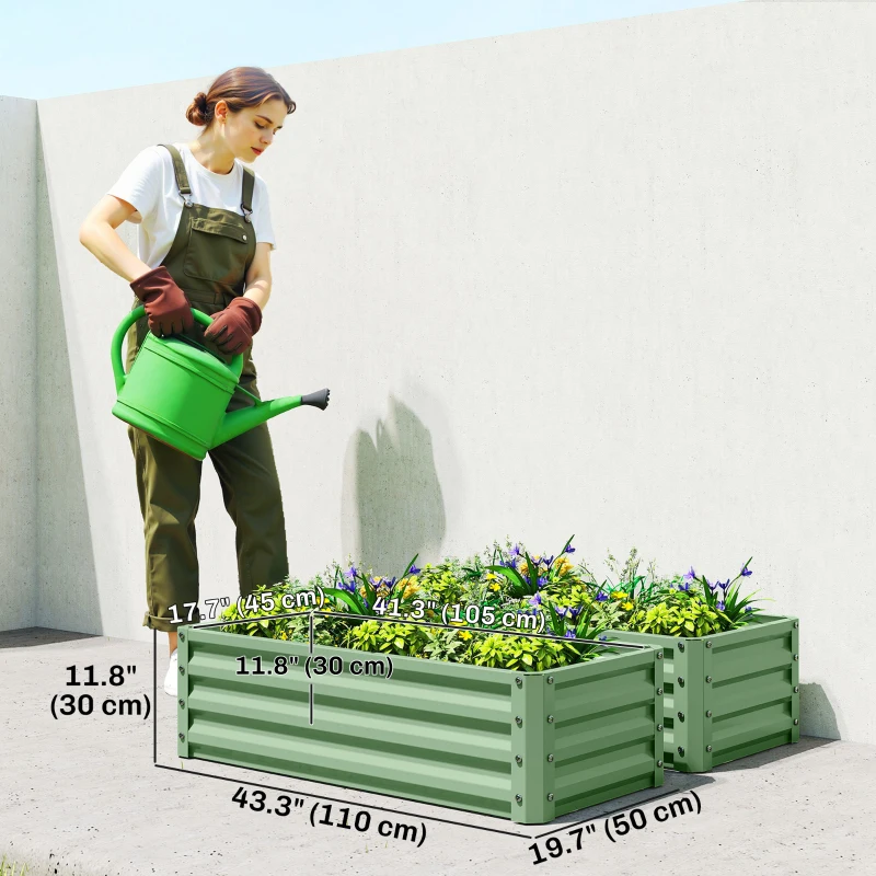 Outsunny Galvanized Raised Garden Beds, Outdoor Planter Box, Set of 2, for Flowers, Herbs and Vegetables, Light Green