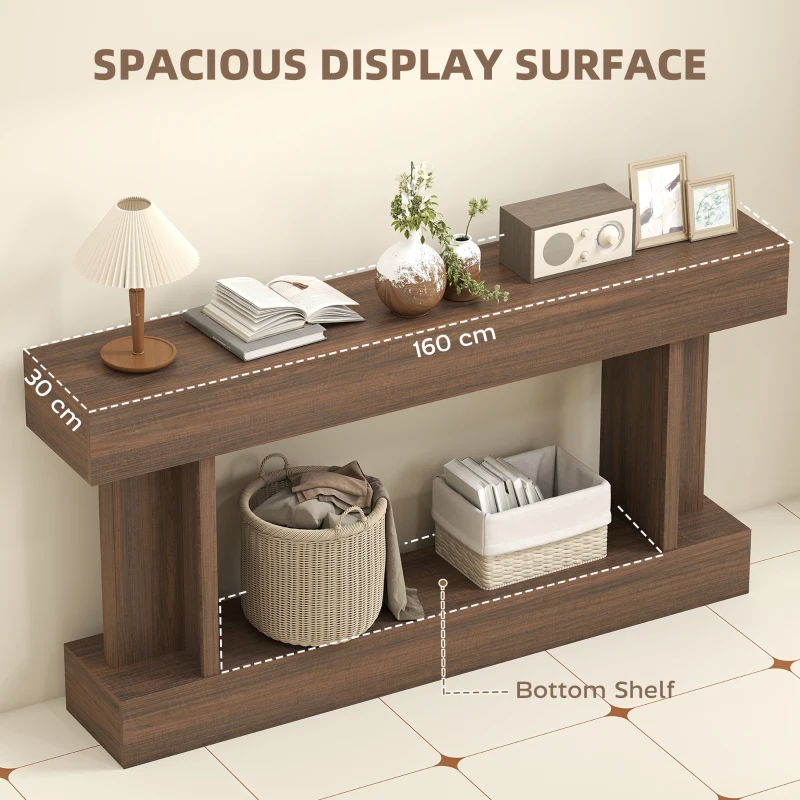 HOMCOM 63 Inch Long Console Table, Vintage Narrow Entryway Table with Storage Shelf for Living Room and Hallway, Brown