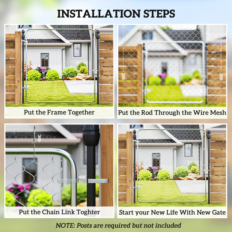 Outsunny Garden Gate Chain Link Fence Gate, Galvanized Steel Garden Door for Yard Entrance Way, 70.9 x 70.9 in., Silver