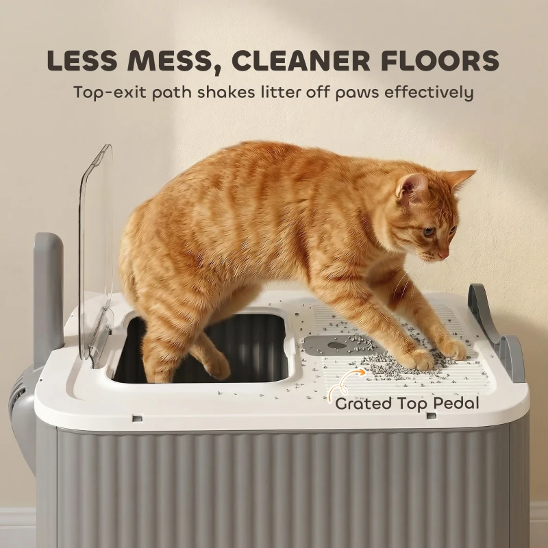 PawHut Cat Litter Box with Lid, Enclosed Litter Box for Medium Cats, Front-Entry and Top-Exit, Scoop, Deodorizer Bag, White