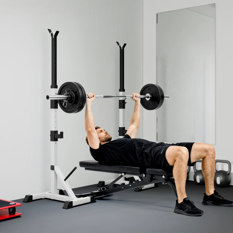 Soozier Pair of Adjustable Squat Rack Standard 53.5"-69.25" Barbell Rack Stand 440lbs Capacity, 2" Steel Heavy Duty Bench Press Rack, Support 3 Sets Barbells Storage