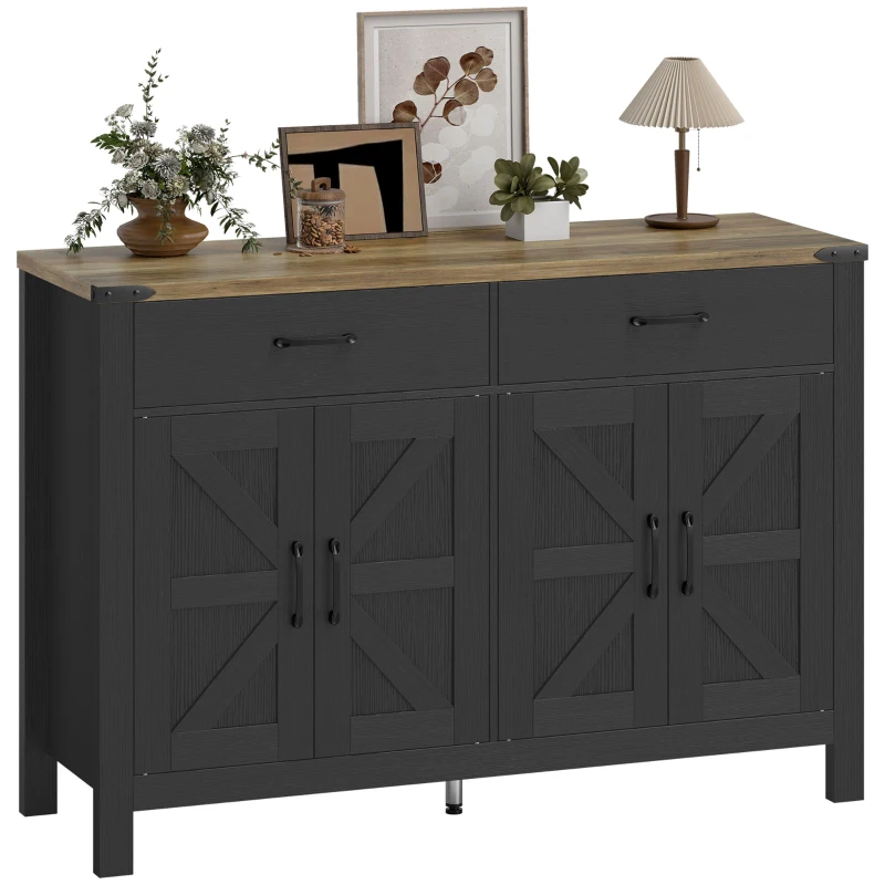 HOMCOM Sideboard Buffet Cabinet, Farmhouse Kitchen Storage Cabinet w/ 2 Drawers and Shelves for Living Room, Entryway