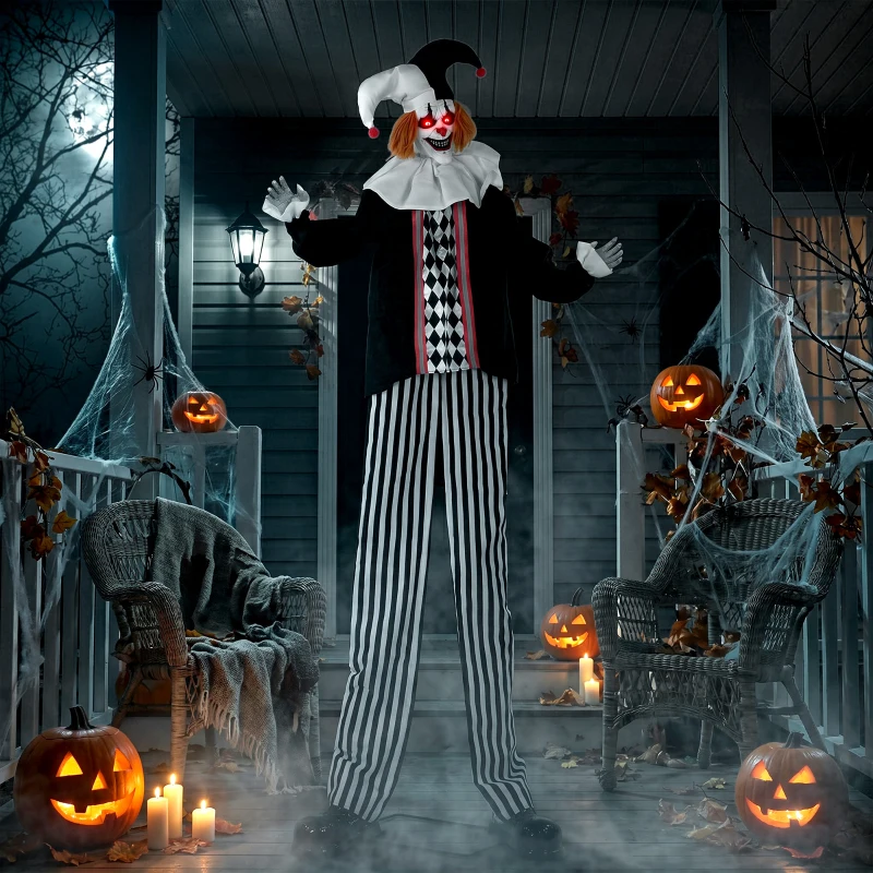 HOMCOM Large Animated Clown Halloween Decorations with Sound Touch Activated, Light Up Eyes, Animated Prop