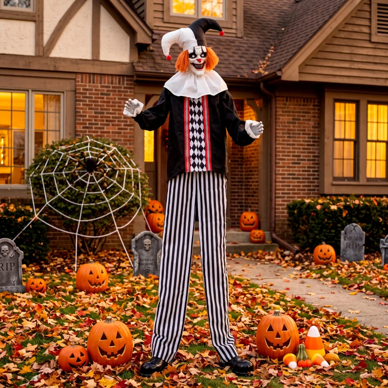 HOMCOM Large Animated Clown Halloween Decorations with Sound Touch Activated, Light Up Eyes, Animated Prop