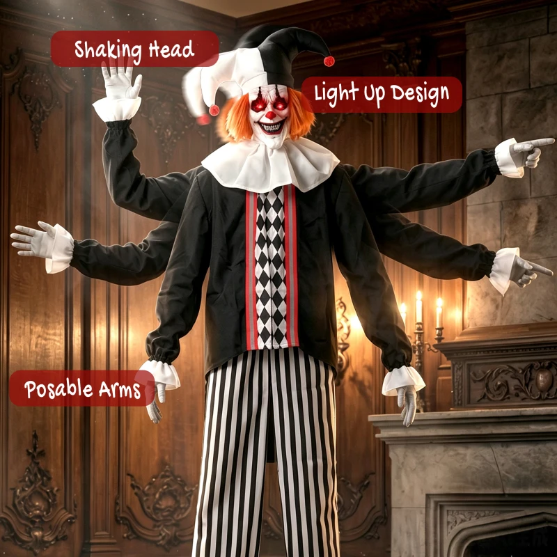HOMCOM Large Animated Clown Halloween Decorations with Sound Touch Activated, Light Up Eyes, Animated Prop