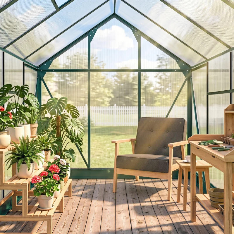 Outsunny 6.2' x 8.3' x 6.6' Clear Polycarbonate Greenhouse, Large Walk-In Green House w/ Slide Door