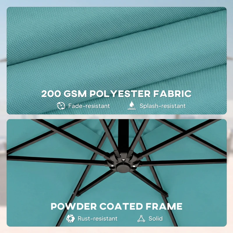 Outsunny 10 ft Offset Patio Umbrella with Cover, Hanging Cantilever Umbrella with 360° Rotation, Crank Handle, Tilt, Sky Blue