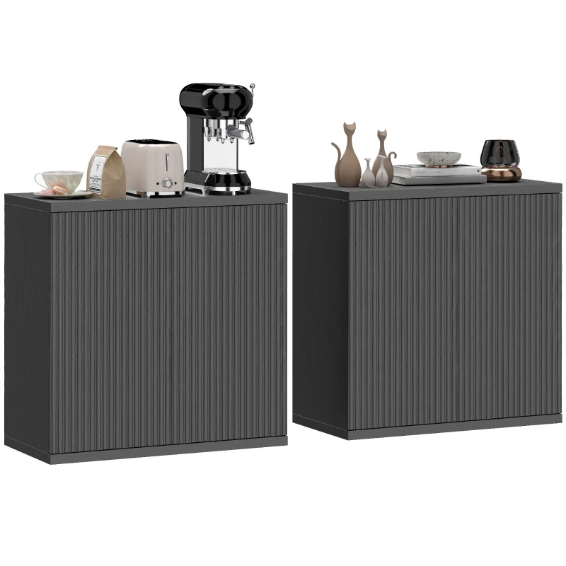 HOMCOM Sideboard Buffet Cabinet Set of 2, Kitchen Cabinet with Soft-Close Door and Adjustable Shelves, Distressed Black Grey