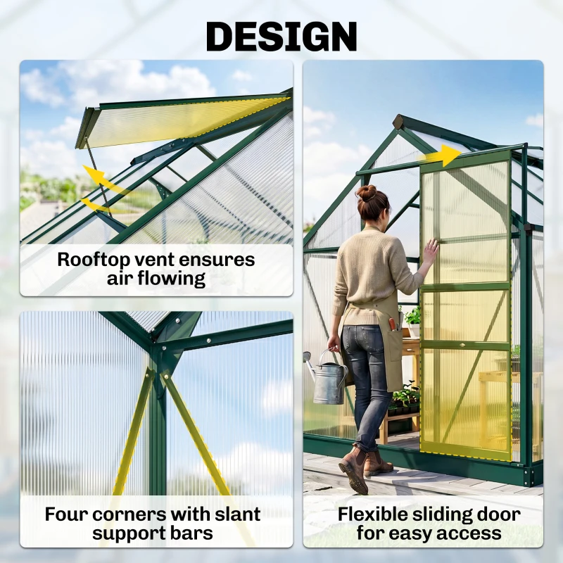 Outsunny 6.2' x 8.3' x 6.6' Clear Polycarbonate Greenhouse, Large Walk-In Green House w/ Slide Door