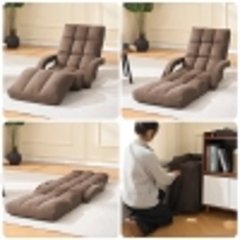 Swivel Gaming Chair with Adjustable Footrest, Ideal Floor Lounger for Living Room, Bedroom, or Gaming Setup, 20.5"L x 39.5"W x 26"H, Brown