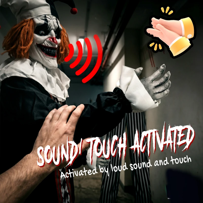 HOMCOM Large Animated Clown Halloween Decorations with Sound Touch Activated, Light Up Eyes, Animated Prop