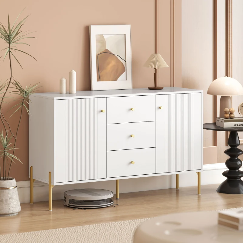 HOMCOM Buffet Cabinet, Modern Sideboard with 3 Soft-Close Drawers and 2 Adjustable Shelves for Living Room, Kitchen, White
