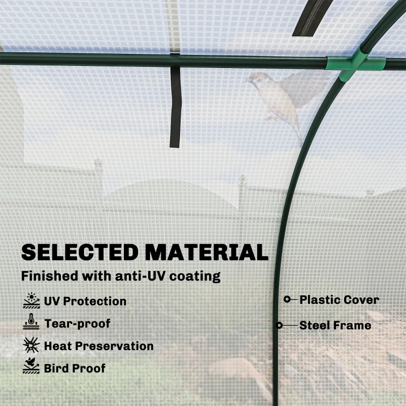 Outsunny 9.7' L x 3' W x 2.5' H Portable Tunneled Greenhouse with 3 Zippered Doors, Water/UV Fighting PE Cover, White