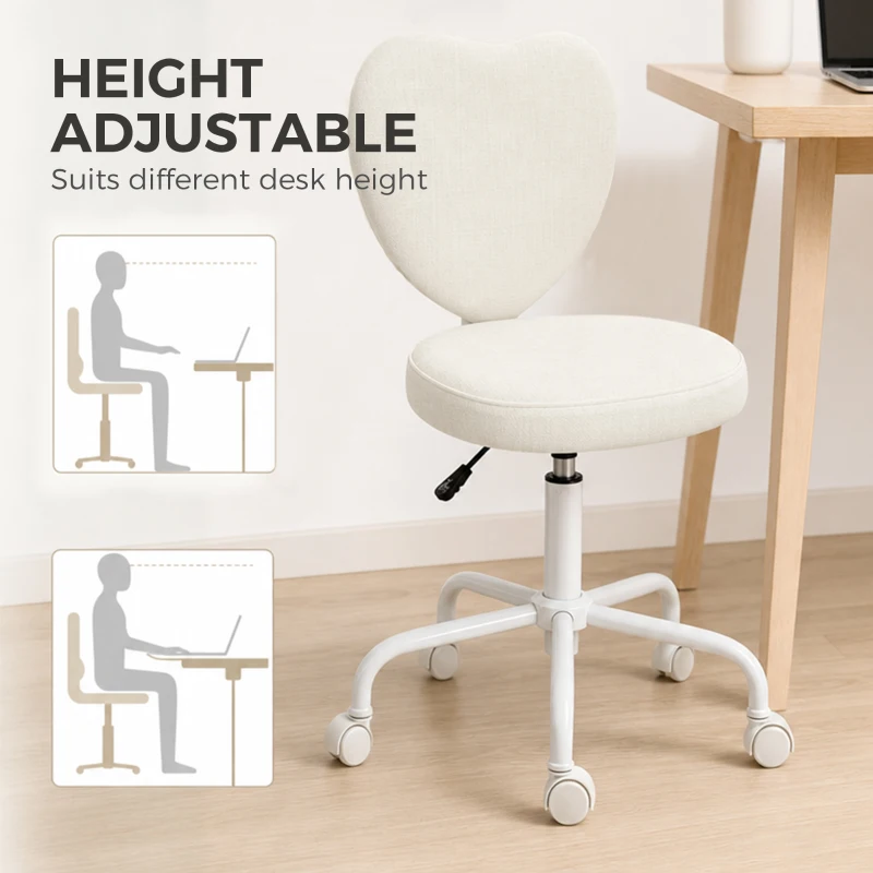 HOMCOM Heart Love Shaped Back Design Vanity Chair,  Office Chair with Adjustable Height and 360 Swivel Castor Wheels, White