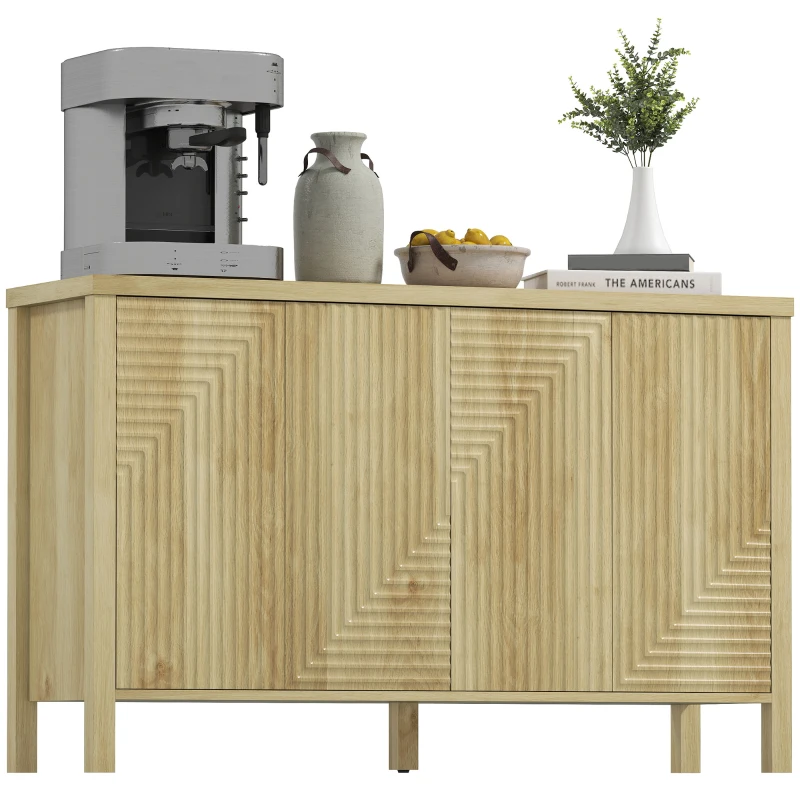 HOMCOM 47" Buffet Cabinet with Storage, Fluted Sideboard with Push to Open Design, 2 Adjustable Shelves and 4 Doors, Natural