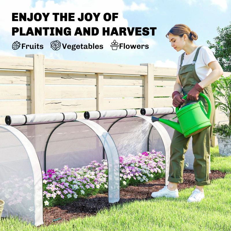 Outsunny 9.7' L x 3' W x 2.5' H Portable Tunneled Greenhouse with 3 Zippered Doors, Water/UV Fighting PE Cover, White