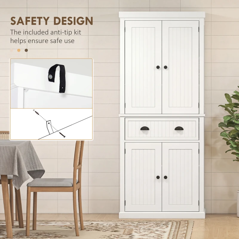 HOMCOM 72" Kitchen Pantry, Freestanding Storage Cabinet with Drawer, Doors, Cream White