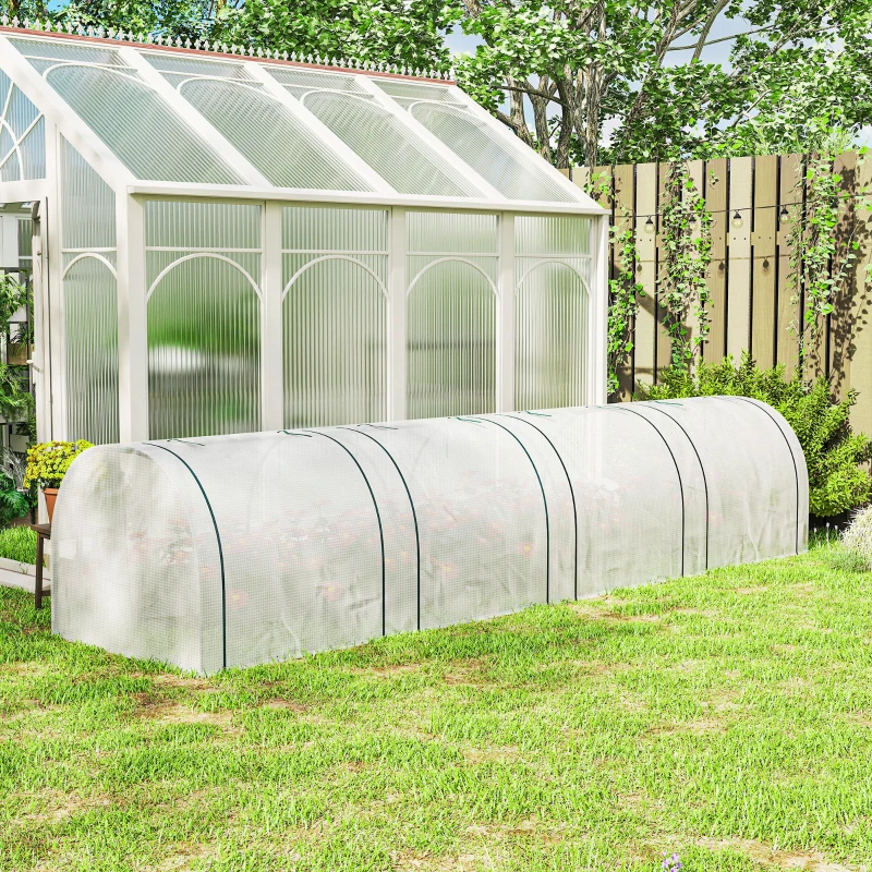 Outsunny 13' L x 3' W x 2.5' H Portable Tunneled Greenhouse with 4 Zippered Doors, Water/UV Fighting PE Cover, White