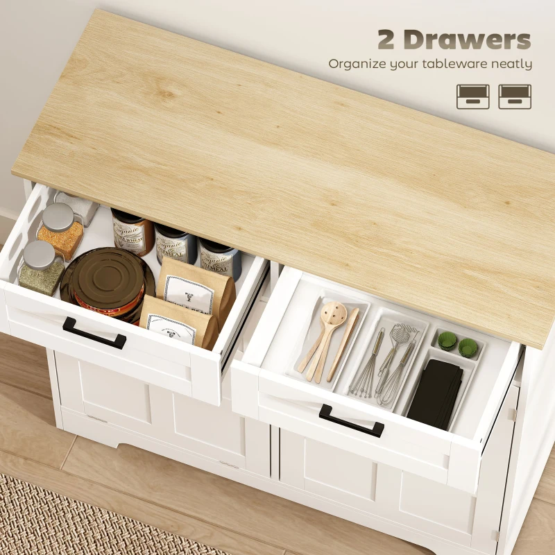 HOMCOM 13 Gallon Tilt Out Garbage Cabinet, Kitchen Island with Trash Cabinet, 2 Drawers, Door Racks, Adjustable Shelves, White