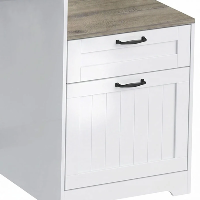 HOMCOM Computer Desk with Power Outlets Office Desk 1 Cabinet File Drawer Grey Brown White