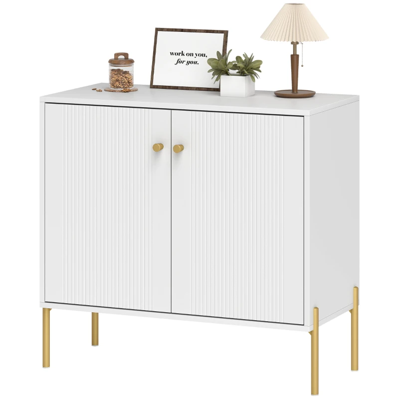 HOMCOM Sideboard, Modern Buffet Cabinet, Coffee Bar Cabinet with Fluted Doors and Adjustable Shelf, White