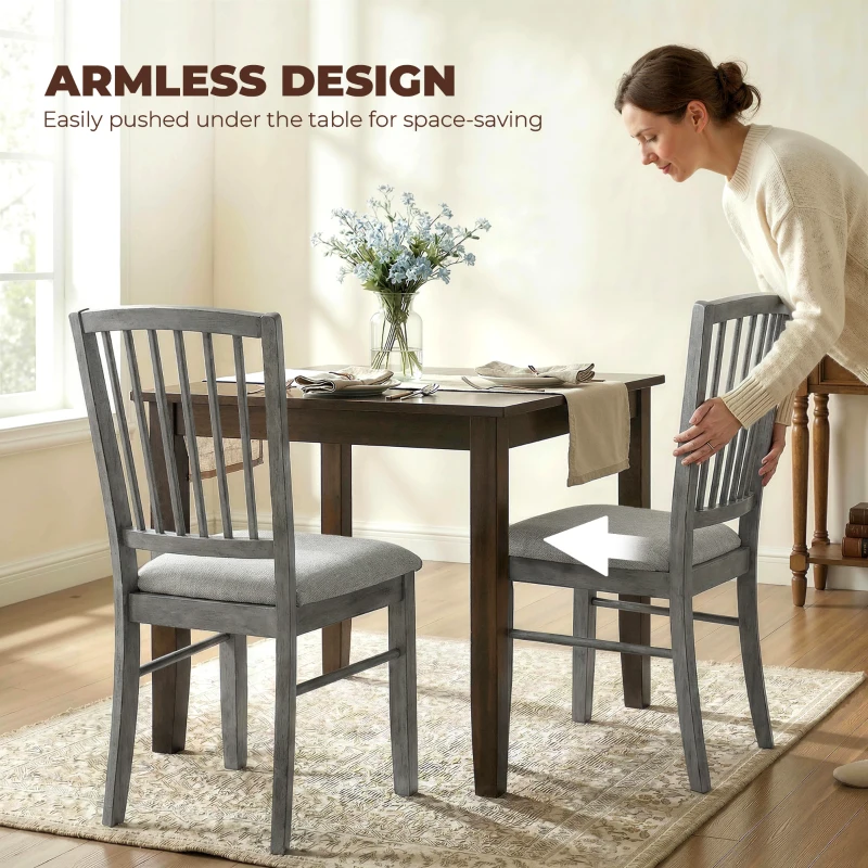 HOMCOM Dining Chairs Upholstered Kitchen Chairs with Rubberwood Legs Set of 2, Rustic Gray