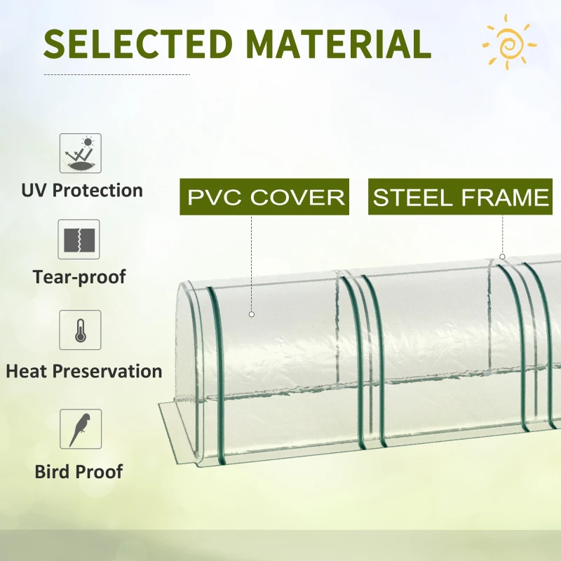 Outsunny 13' L x 3' W x 2.5' H Portable Tunneled Greenhouse with 4 Zippered Doors, Water/UV Fighting PVC Cover, Clear